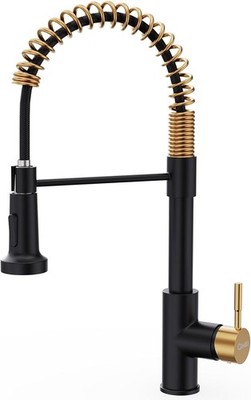 GIMILI Black and Gold Kitchen Faucet with Pull Down Sprayer Single Hole Stainles