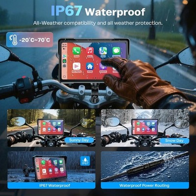 Portable 7'' Touch Screen Motorcycle GPS Navigator Wireless CarPlay Android Auto