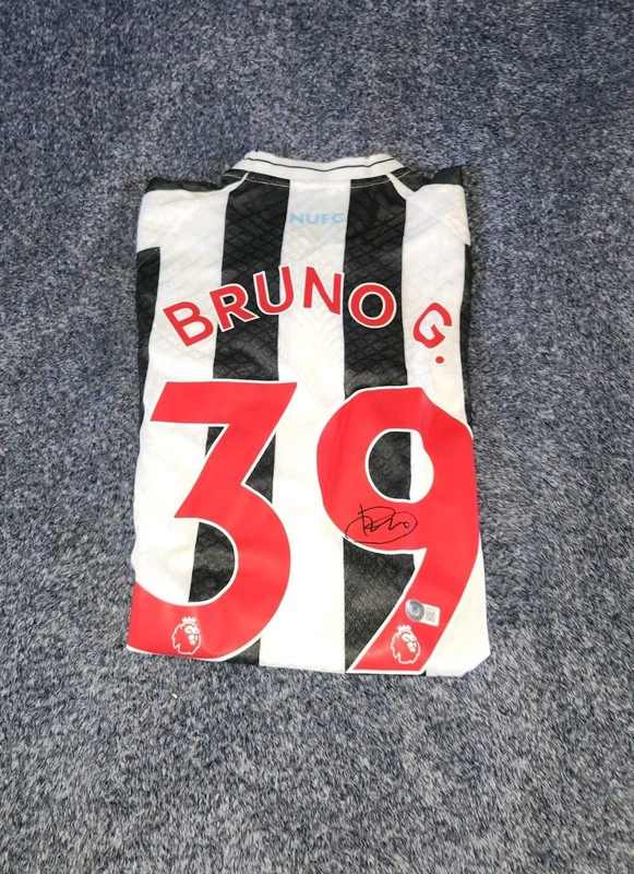 Bruno Guimaraes Hand Signed Newcastle Home Soccer Jersey 