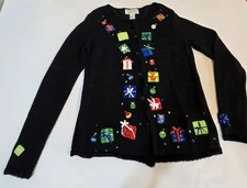 Vintage Tiara International Christmas Sweater Sz Medium Holiday Cheer Cardigan