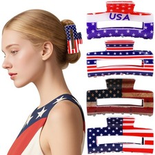 4Pcs American Flag Claw Clips USA 1 Count Pack of 4 , Red, White, Blue