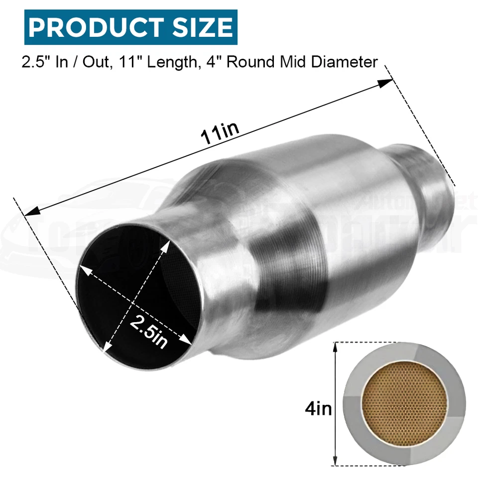 Pair 2.5“ Universal Catalytic Converter High Flow Performance Stainless 410250 Foto 3 de 4