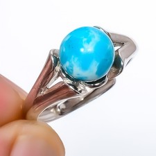 Larimar Gemstone 925 Silver Plated Ring Adjustable R74 