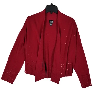 Eileen Fisher Cardigan Women Medium Red Sequin Merino Wool Embroidered Wrap