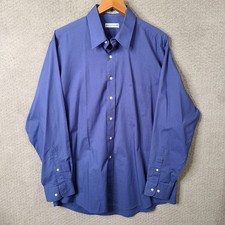 Pierre Cardin Shirt Mens 17 34/35 Blue Button Down Cotton Blend Long Sleeve