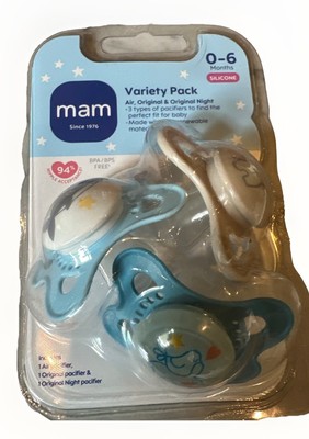 MAM Air Day & Night Pacifiers 3 Pack Sensitive Skin 0-6M Glow in Dark Baby