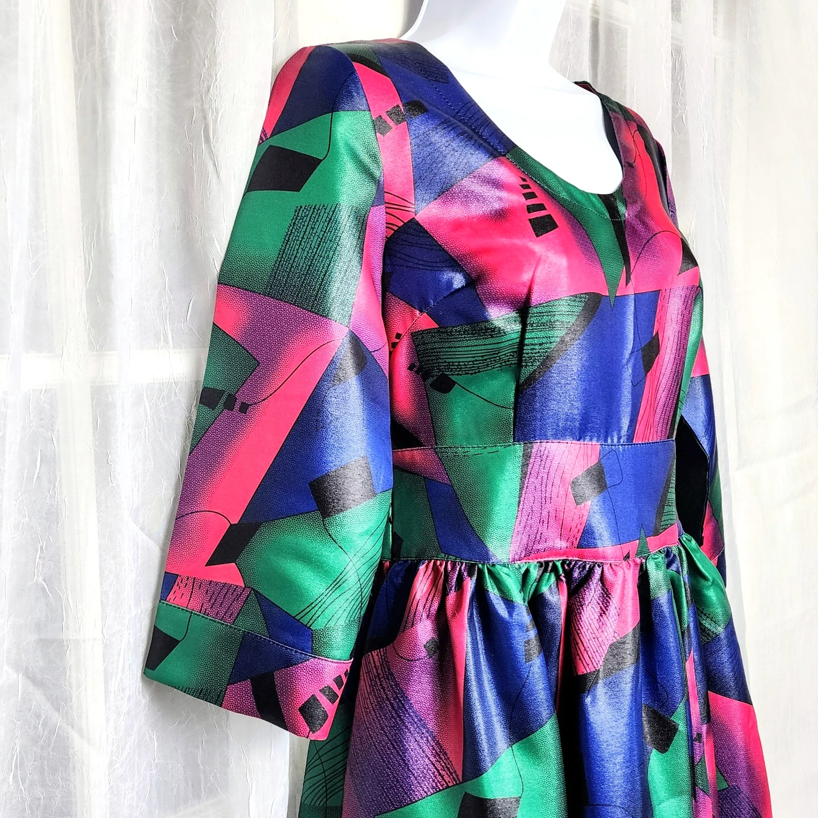 VETEMENTS Abito Midi Eien Tg S Astratto Blu Rosa Geometrico Artistico Maximalista Dopamina