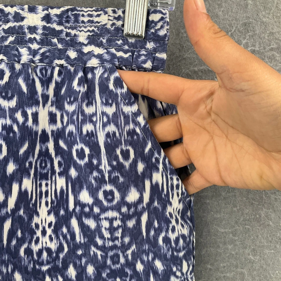 Pantalones Cortos Joie Para Mujer Talla XS Azul Blanco Seda Forrados con Cordón Estampado Ikat Resort Foto 4 de 4