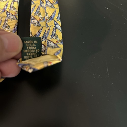 LRL Lauren Ralph Lauren Herren Seidenkrawatte gelb Segelboote handgefertigt USA 58" x 3 7/8 - Bild 8 von 8