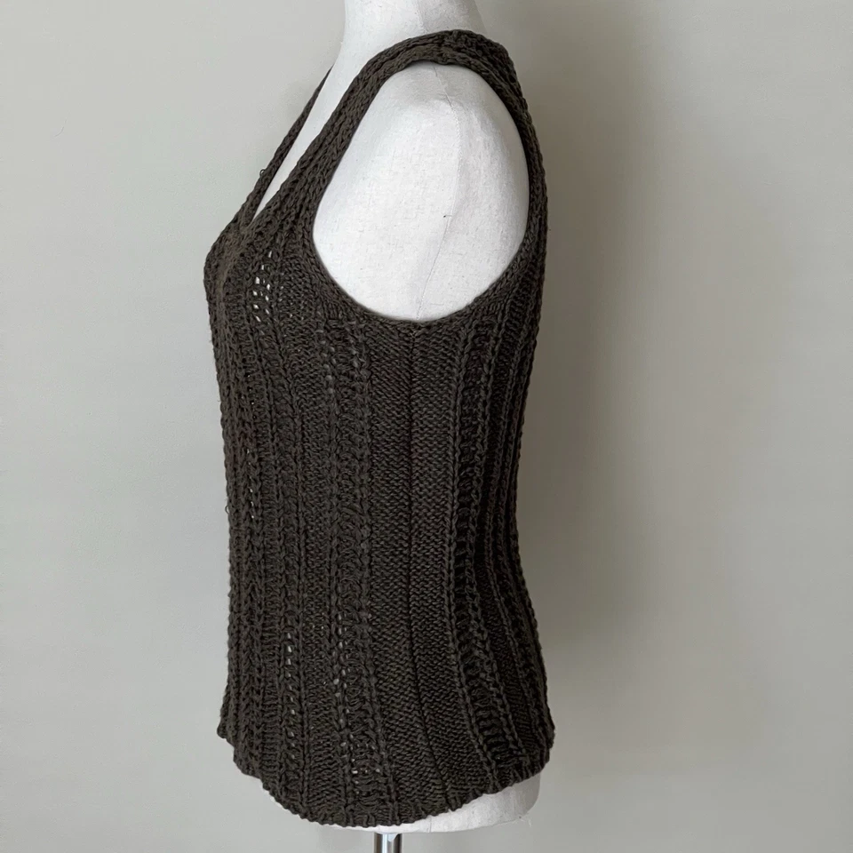 Chaleco Suéter Tejido Abierto Ann Taylor Talla M Verde Mezcla Lino Cápsula Mínimo Verano Foto 2 de 4