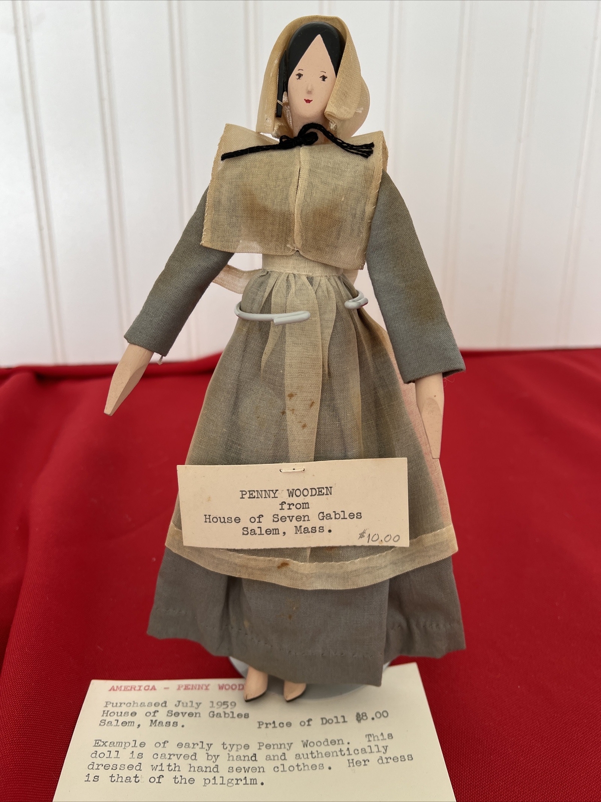 RARE FIND the house of seven gables carved PENNY WOODEN PILGRIM DOLL