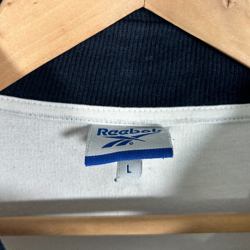 Jersey Reebok Vintage Para Hombre Grande Blanco Azul Marino Tejido Cuello Cuarto Cremallera Logo - Imagen 5 de 12