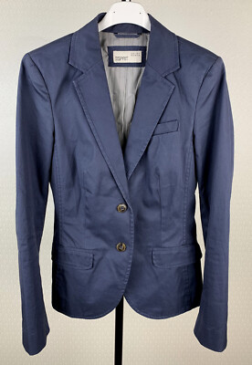 ESPRIT Damen Gr. 34 Stretch Blazer Jacke Baumwolle navy blau Herbst Frühjahr 8A9