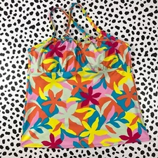 Lands End yellow pink Floral Tie Front Underwire SWIM TOP Reg. 16 tankini tank