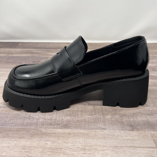 Madden Girl Kassidy Chunky Platform Women 9.5 Slip On Faux Patent Leather Black - Picture 7 of 10