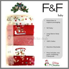NEW Pack of 5  Unisex Baby Long Sleeve Xmas Bodysuits /Vests/ Rompers Ziplock Pk