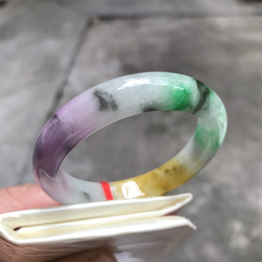 50MM Natural Green Lavender Yellow Jadeite Jade Bracelet Emerald Jade