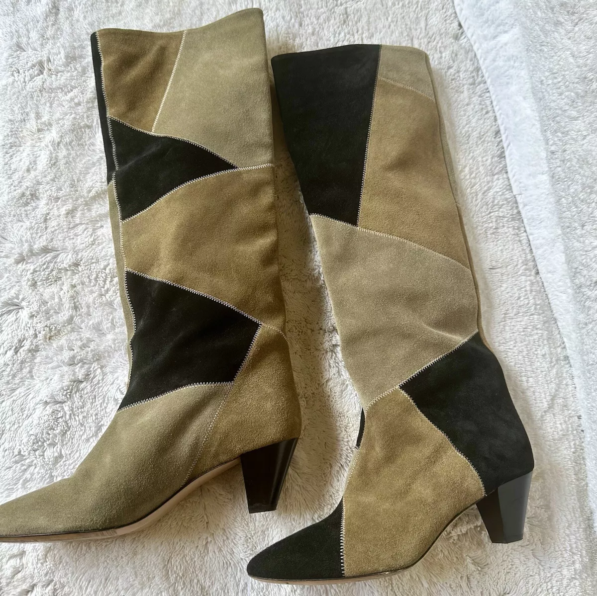 Isabel Marant Etoile Patchwork Suede Boots Army Green EU 39 Size 9