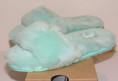 UGG Fluff Slide II Womens Sz 5 Pale Emerald Green Sheepskin Slippers Slides NIB