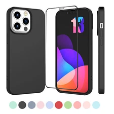 For iPhone 13 14 Pro Max 12 11 XS XR 8 Plus Silicone Case with Screen Protector