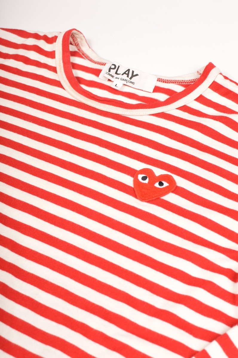Comme Des Garcons PLAY Red Heart Stripe Womens LS T-Shirt in Comme Des Garcons PLAY Red Heart Stripe Womens LS T-Shirt in