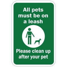 Vertical Metal Sign Multiple Sizes Pets Must Leash Please Clean up After Your