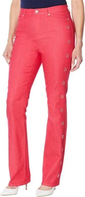 DG2 Diane Gilman Star Stretch Boot-Cut Jean Fashion Red 8 NEW (690)