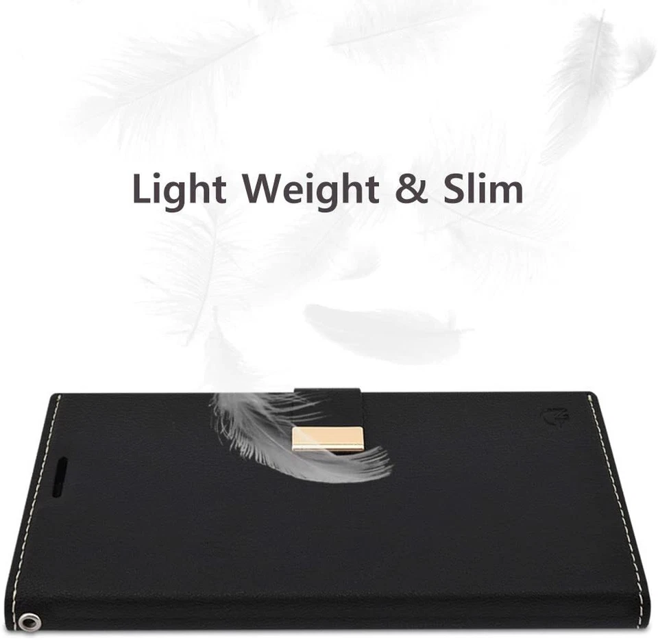 Qoosan Galaxy Note 9 Funda Billetera, Delgada Cuero Cubierta Abatible con Tarjetero, Negra Foto 3 de 4