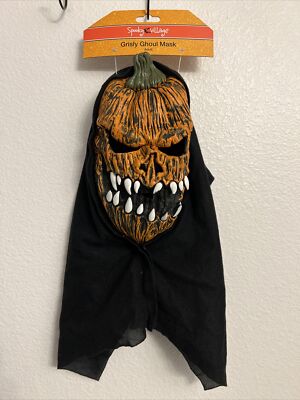 PUMPKIN   GRISLY ORANGE GHOUL HALLOWEEN MASK (SIZE -ADULT ) (BRAND NEW W/ TAGS)