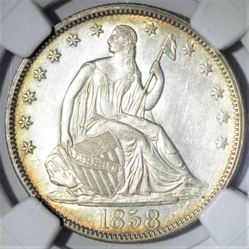 1858 Seated Liberty Half Dollar NGC UNC Details - Sharp Type Coin   s-0117