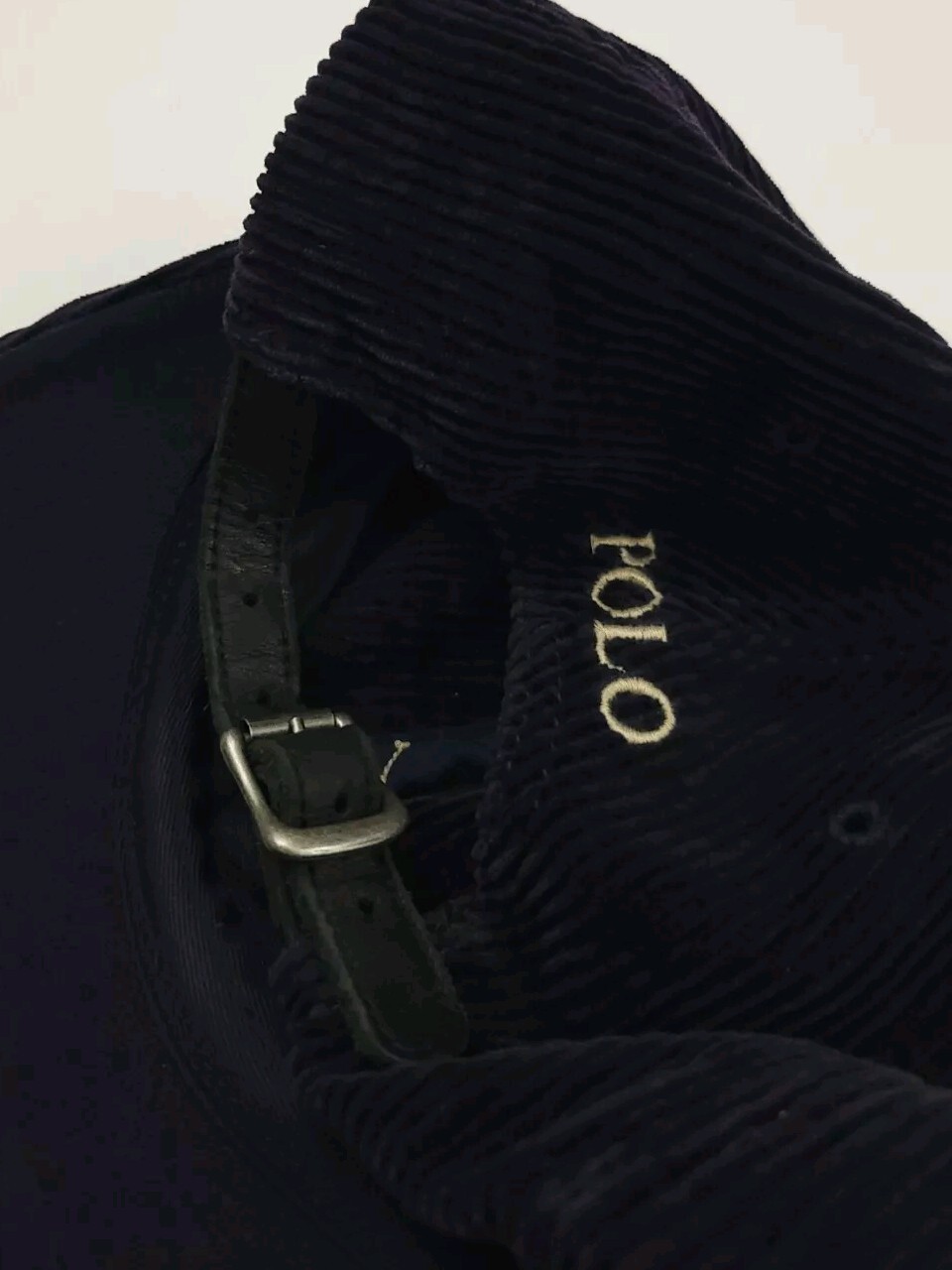 Cappello vintage Polo Ralph Lauren velluto a coste logo pony cinturino in pelle RL sport country
