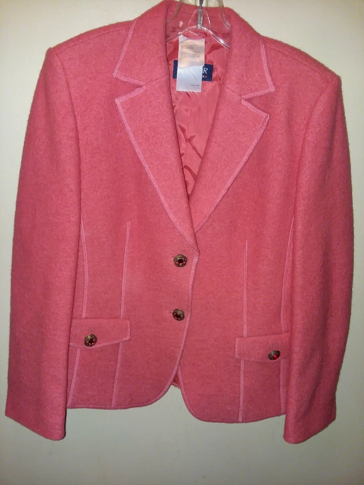 女式“Basler”三文鱼粉色羊毛西装外套夹克珠宝纽扣尺寸2外套 — 第 3/4 张图片