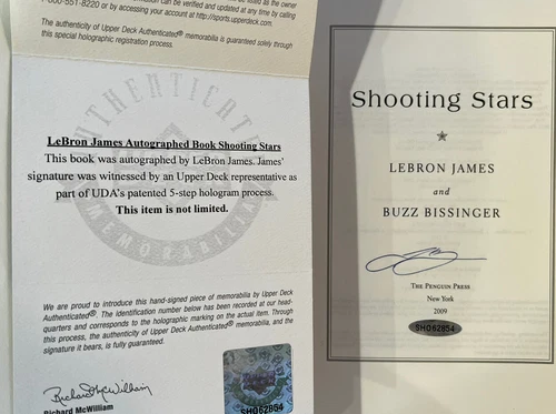 LEBRON JAMES SIGNED AUTOGRAPH 2009 SHOOTING STARS BOOK LA LAKERS UPPER DECK COA