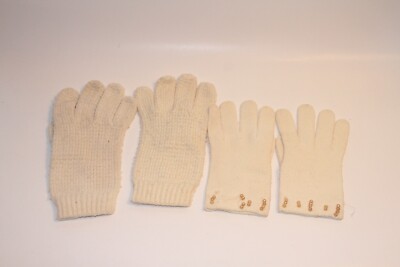 Vintage White Gloves Warm Mittens Womens Medium Cotton Knit M Ladies 
