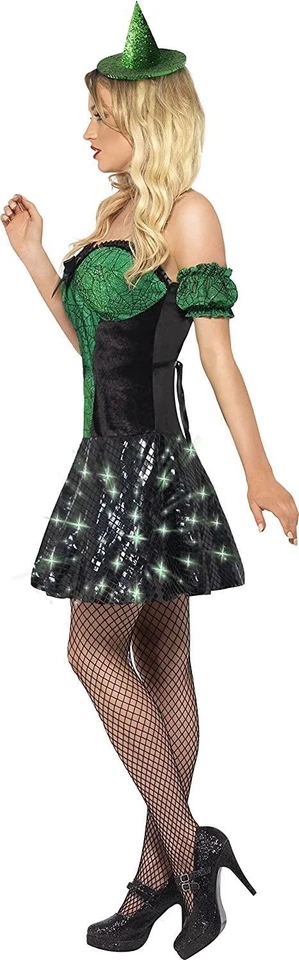 Adulto Mujer Iluminado Bruja Malvada Vestido Elegante Disfraz Fiesta Conjunto Foto 2 de 4