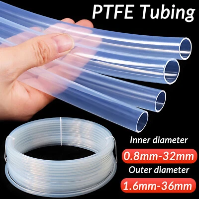COOBETTER PTFE Tube Tubing Pipe ID 0.8mm-32mm OD 1.6mm-36mm High Temp Resistance Clear