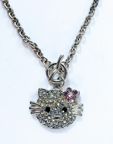 Necklace Hello Kitty Pink Flower Rhinestone Crystal Sparkling Chain Toggle New - 第 3/4 張圖片