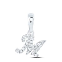 10K WeißGold Echte Diamant Damen Blockschrift Initial M Mini AnhäNger 1/12 CT