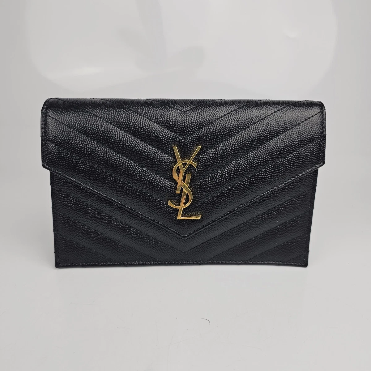 Saint Laurent Cassandre Matelasse Black/Gold Chain Wallet Shoulder Bag New