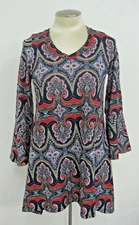 Win Win Tunic Top Small- Med Flare Bottom V Neck Bell Sleeves Red Blue Gold Boho