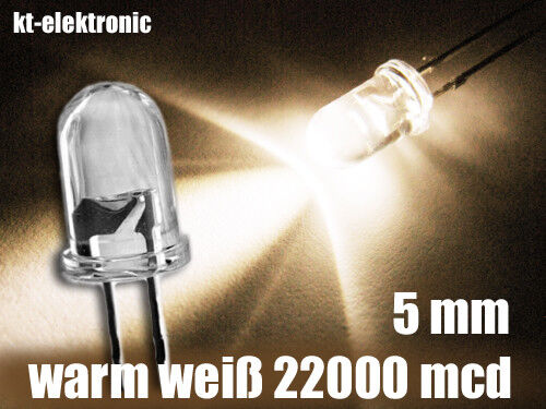500 Stück LED 5mm warm weiß ultrahell 22000mcd - Afbeelding 1 van 1