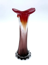 Vintage Murano Hand Blown Glass Bud Vase Ombre Red Heart Design Art Piece