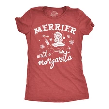 Womens Funny T Shirts Merrier With A Margarita Sarcastic Christmas Drinking