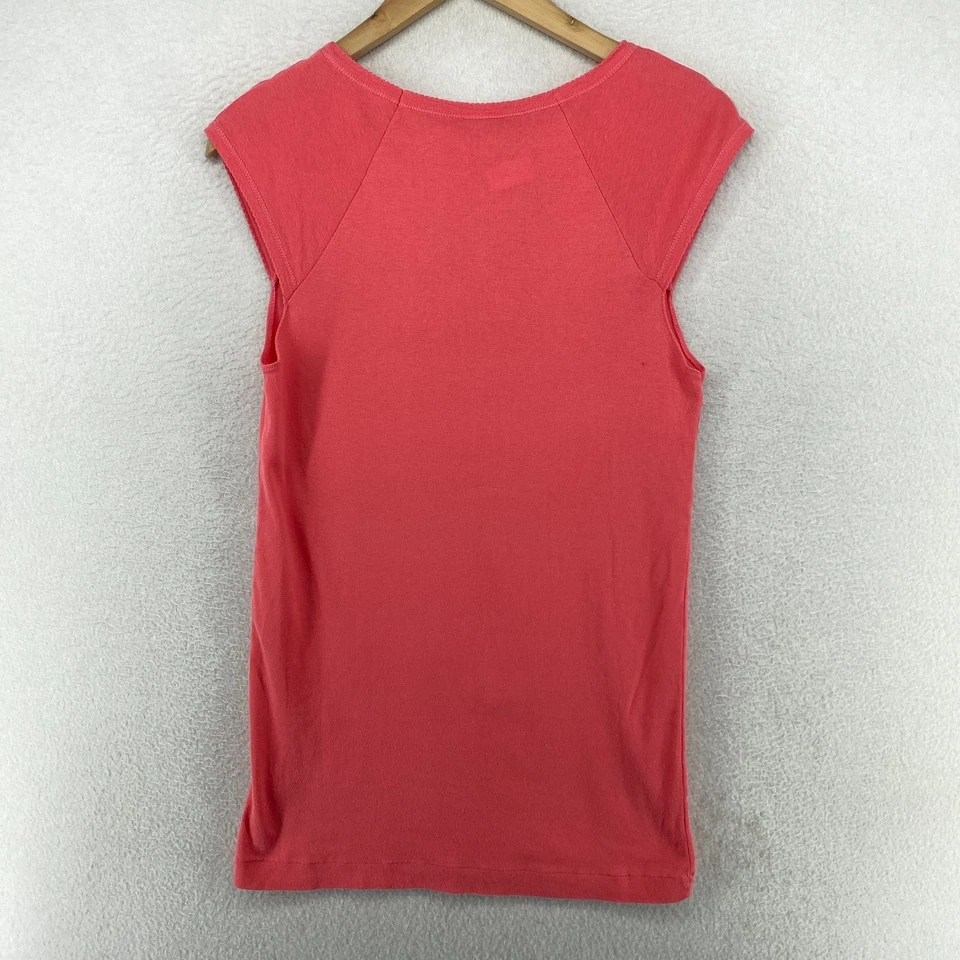 PETIT BATEAU Top Womens 20ans L Interlock Jersey V-Neck Cap Sleeve Cotton Pink - Image 2 of 4