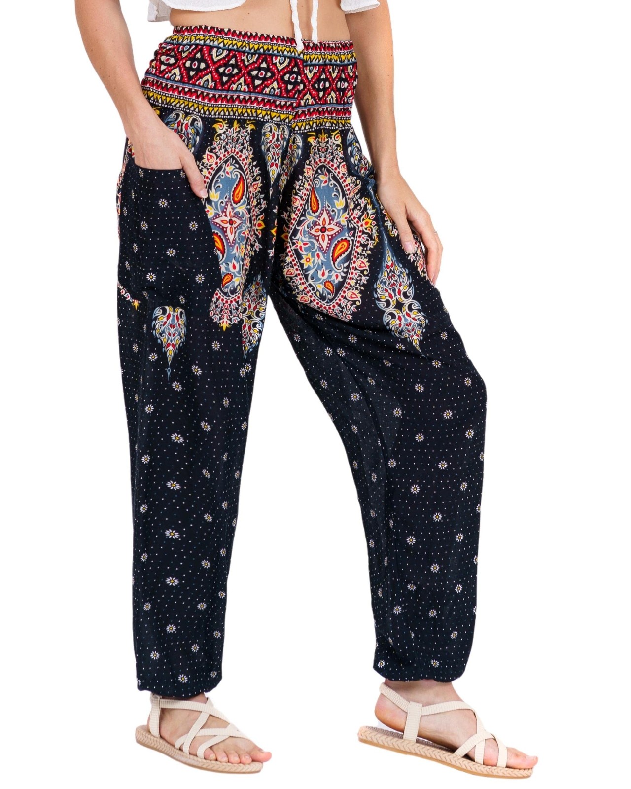 Harem Yoga Pants Women High Waist Boho Lounge Trousers Stretch Oversized-image