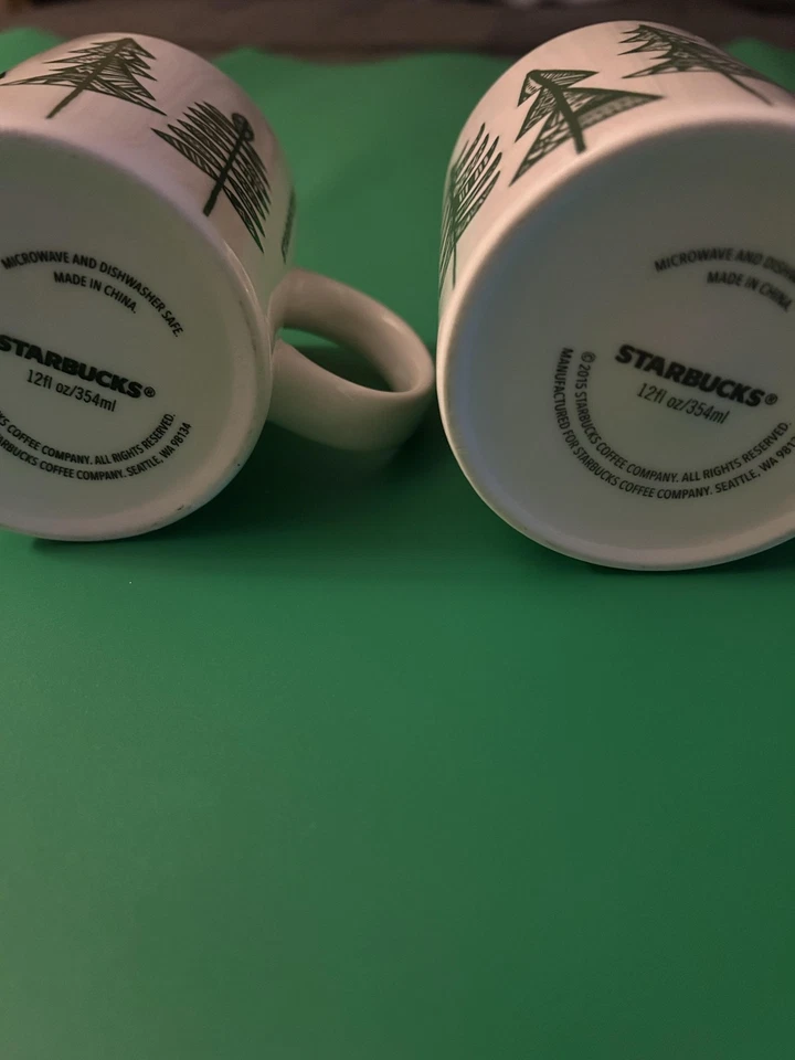 Juego de tazas de café Starbucks 12 oz diseño de árbol de hoja perenne vacaciones Navidad verde Foto 4 de 4