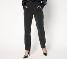 Isaac Mizrahi Live Petite Sparkle Pebble Crepe Slim Straight Pants Pitch Black