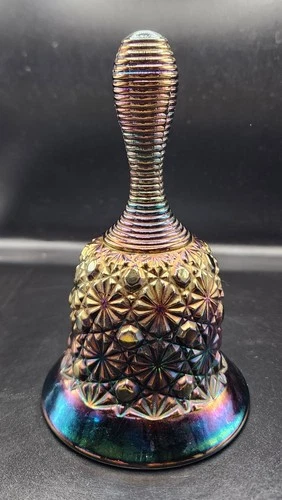 Vintage Fenton Carnival Glass Bell Amethyst Daisy & Button Pattern Iridescent