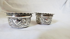 Pair Antique Solid Sterling Silver Salts bowl Victorian Hallmarked London 1895