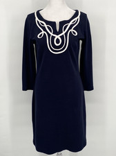 Talbots Dress Womens Small Navy Cotton Rope Trim 3/4 Sleeve Nautical Coastal